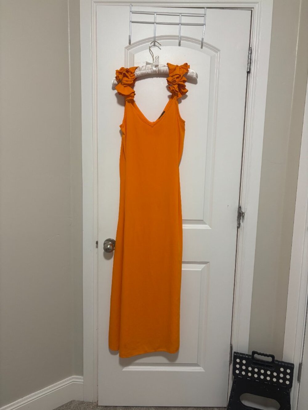 Vibrant Orange Ruffle Strap Maxi Dress V-Neck Resort Vacation Summer Long